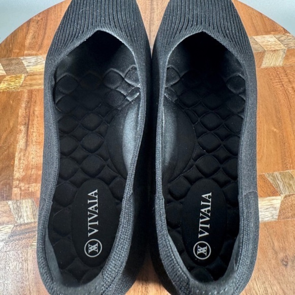 VIVAIA Black Square Toe Knit Flats EU 39.5 US 8.5 Sustainable Comfort Shoes - Picture 5 of 7